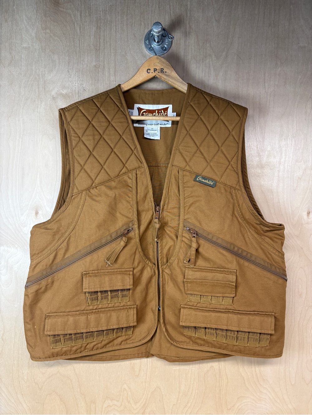 Brown Canvas Quilted Utility Hunting Vest with Multiple Pockets